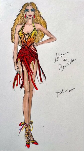 2024 - Croquis de la tenue de scène pour la performance à Coachella par Natalia Fedner
