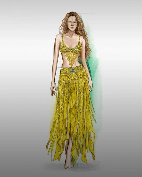 Tenue créée par  Hisha Brasil pour Waka Waka à Copacabana
